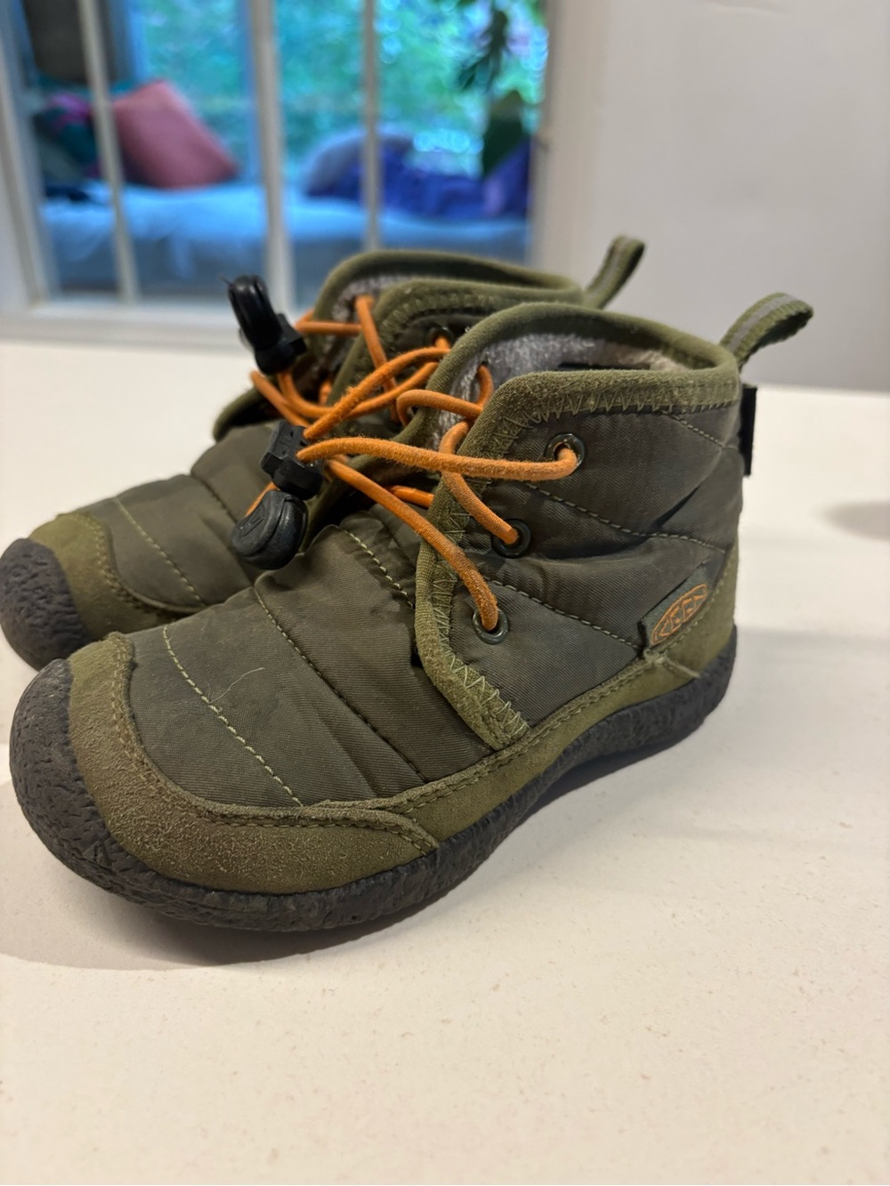 Keen Kids Olive Green Boots with Orange Laces